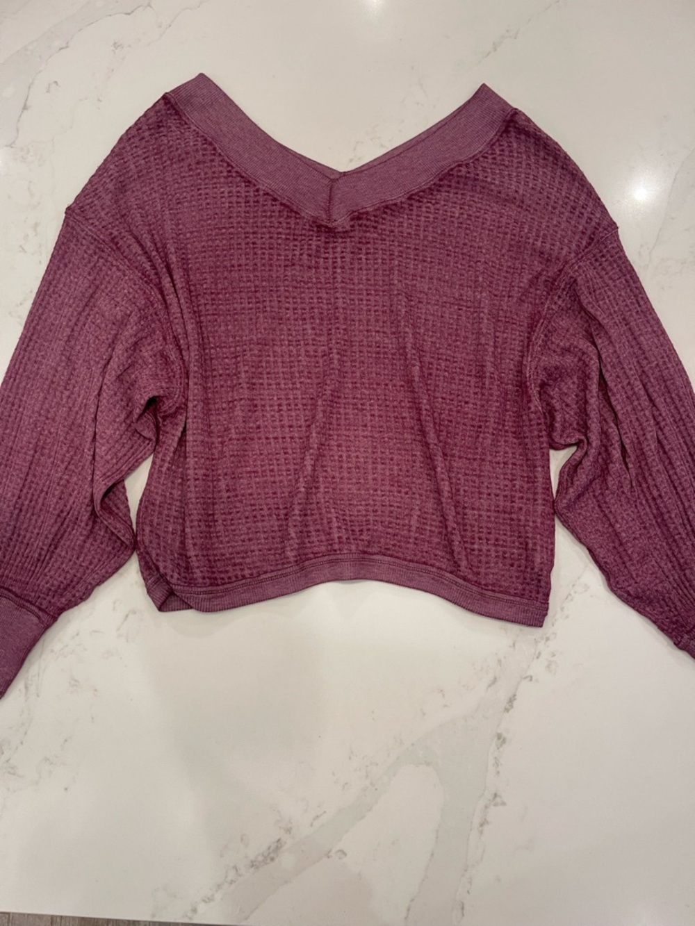 We The Free Women’s Waffle-Knit V-Neck Purple Top - Picture 2 of 16